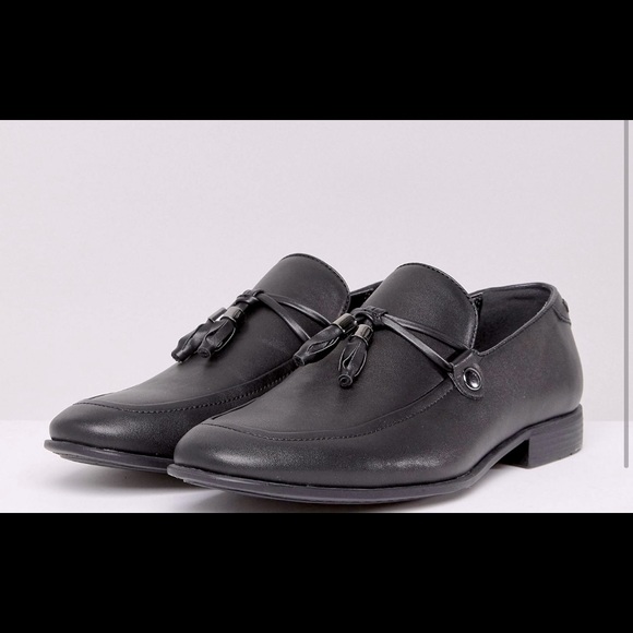 Men’s black faux leather loafers - Picture 1 of 6